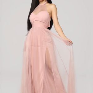 Blush Tulle Halter maxi dress